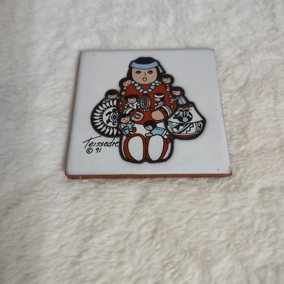 2 Teissedre Tiles Ceramic Trivet Hand Painted "4 x 4" Vintage 1991 - Picture 2 of 6
